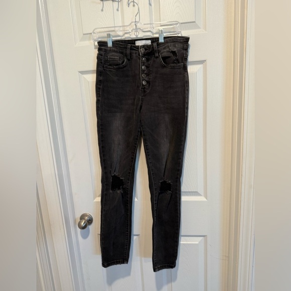 Vervet Black Distressed Denim Size 28. Ribcage button fly. - Picture 2 of 7